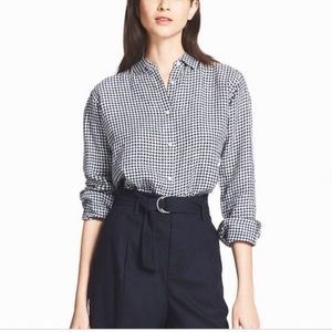 UNIQLO Premium Linen Navy Gingham Shirt